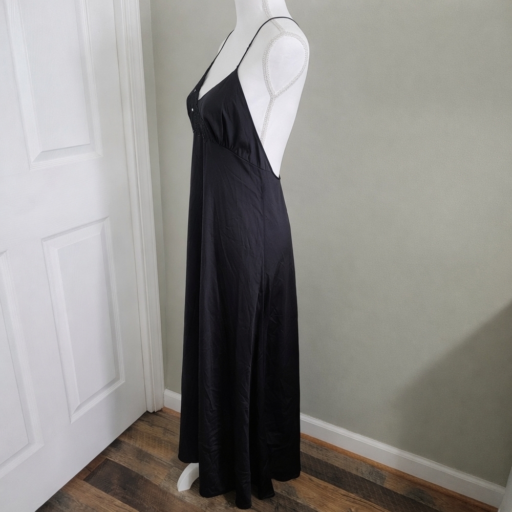 Vintage Shadowline Black Slip Dress Backless Floral Maxi Nightgown 90s Y2K - Picture 5 of 9